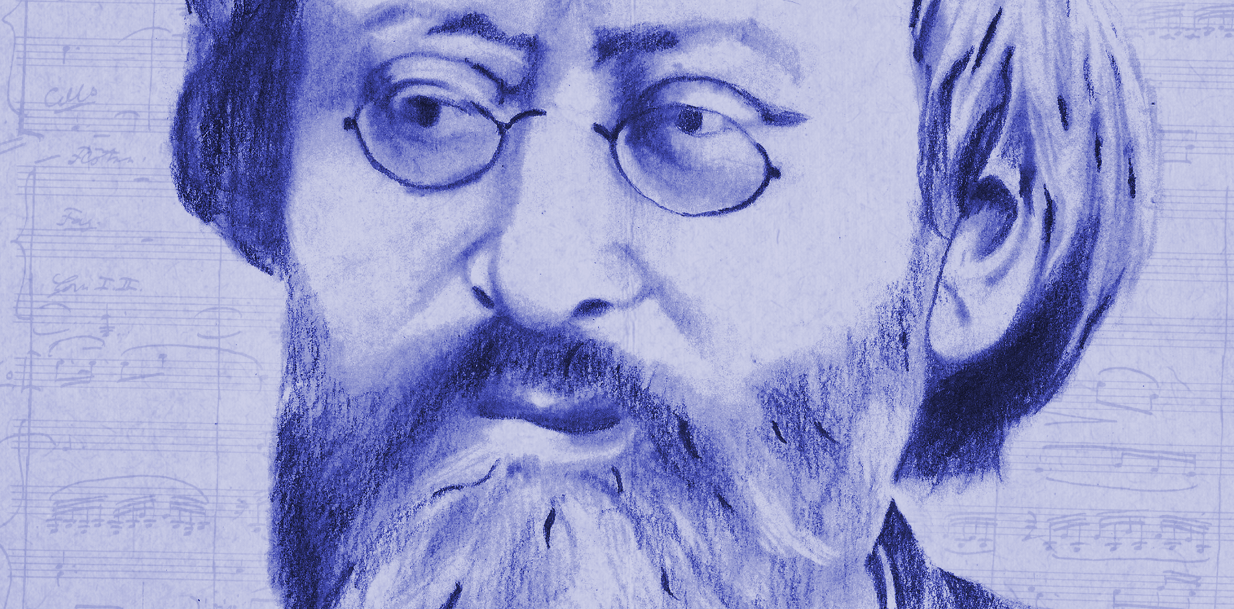 Portret van Max Bruch in blauw krijt