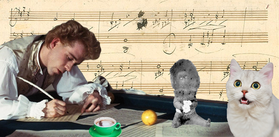 Mozart componeert op een biljarttafel