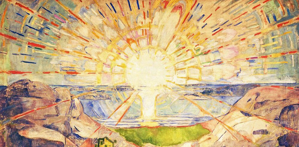 Schilderij van een stralende zon door Edvard Munch