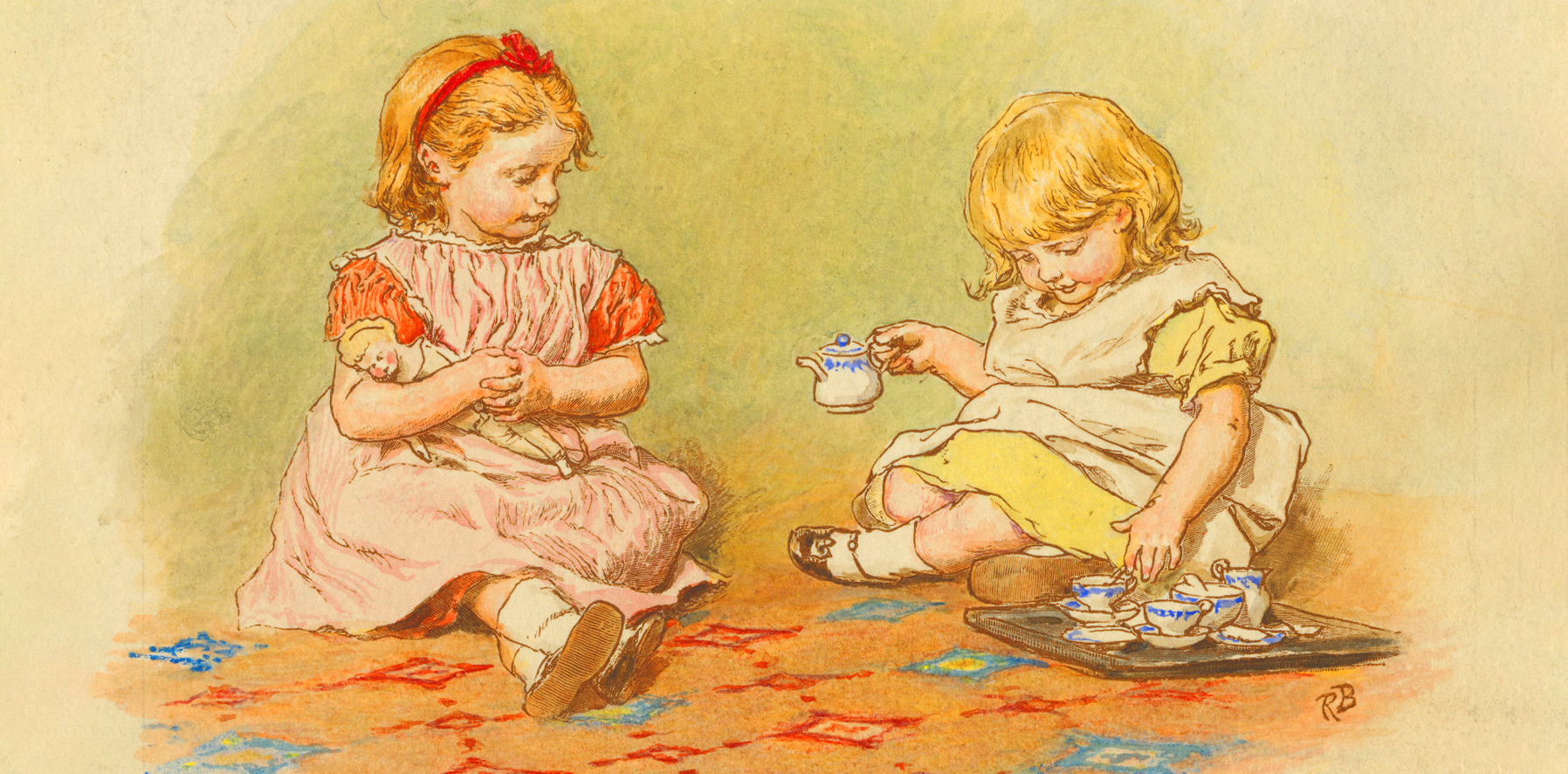Twee kleine meisjes spelen met een servies